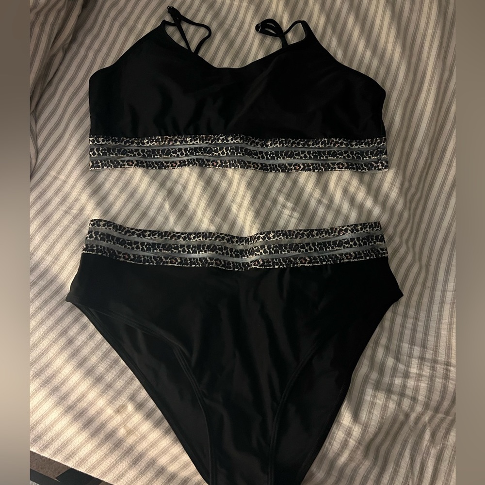 Black and leopard high waisted bikini